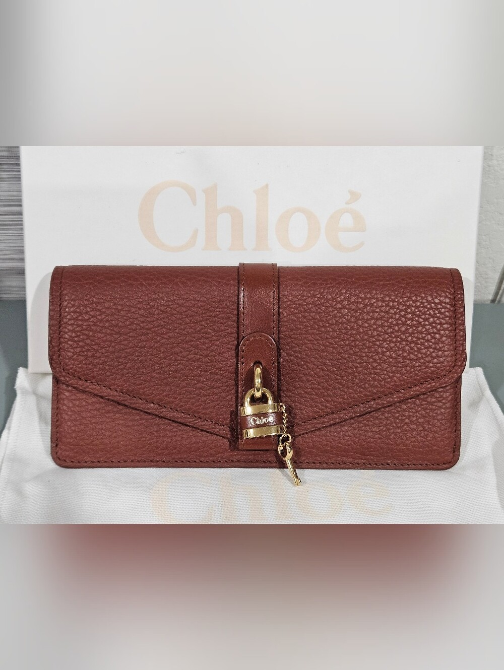 Chloe Aby Long Wallet - Grained Calfskin Sepia Brown